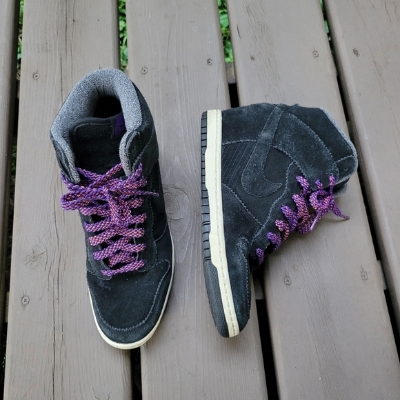 Nike Dunk Sky High Top Court Black Purple Suede Leather Wedge Sneakers Trainers - Picture 1 of 8